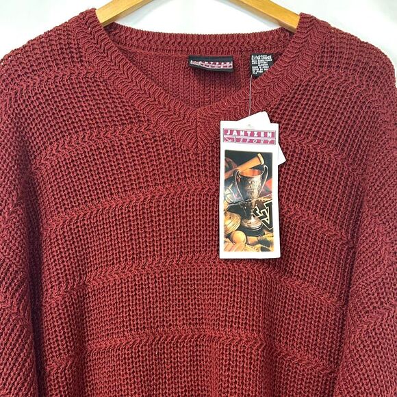 JANTZEN NWT Vintage 90s Dark Red Chunky Knit Crew Neck Sweater Men's XL Grunge - Picture 2 of 5